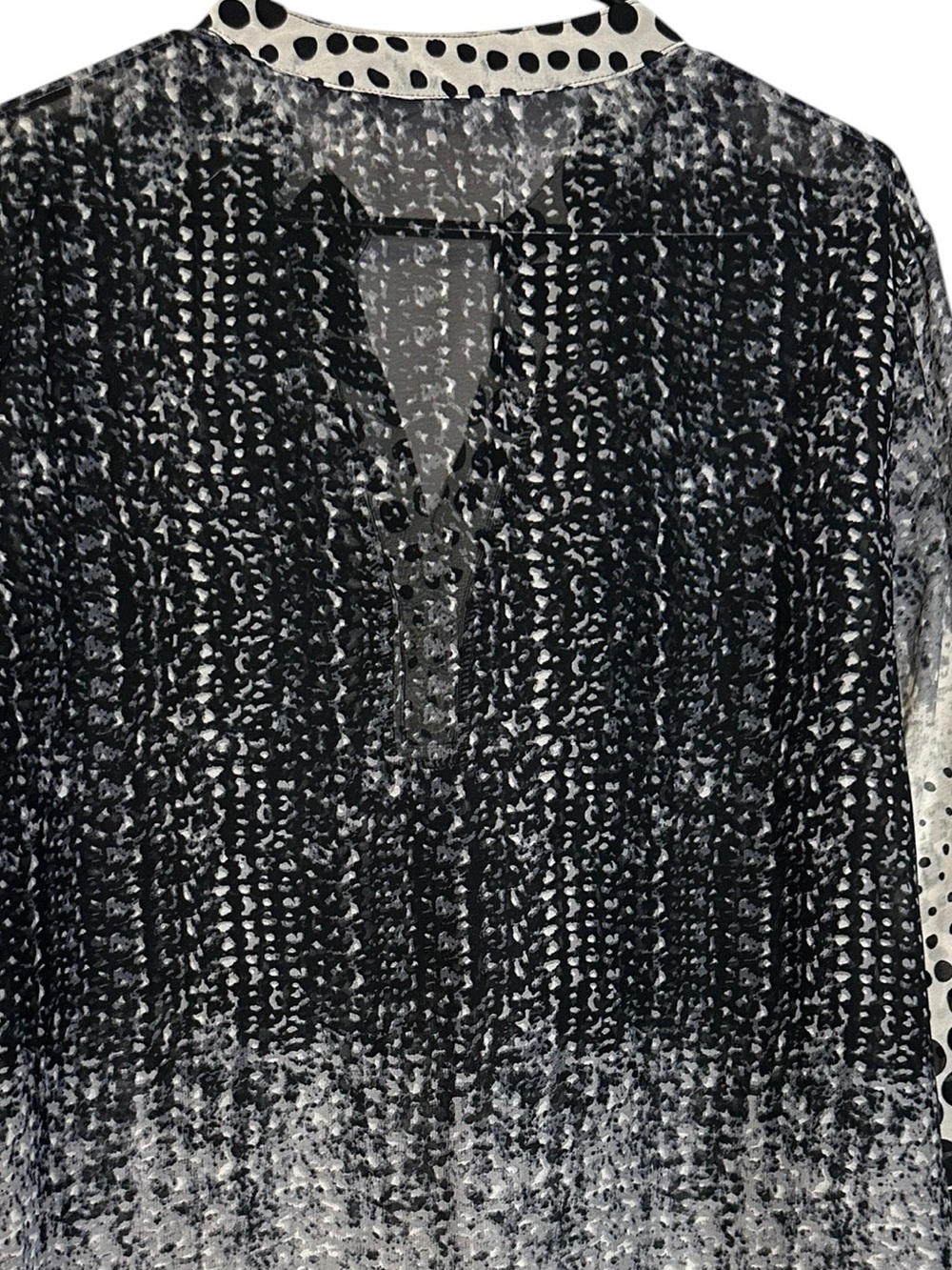 Creation XL Sheer Tunic Blouse Black White Polka Dot Abstract Layered Boho Top - Picture 11 of 13